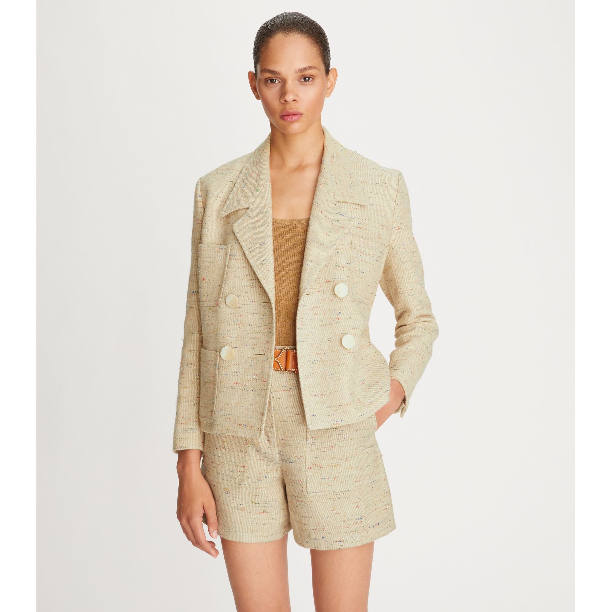 Women Confetti Twill Blazer - Beige/ Multicolor
