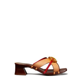 Women Knotted Heeled Mule Sandal 45Mm - Elba Camello / Tory Red