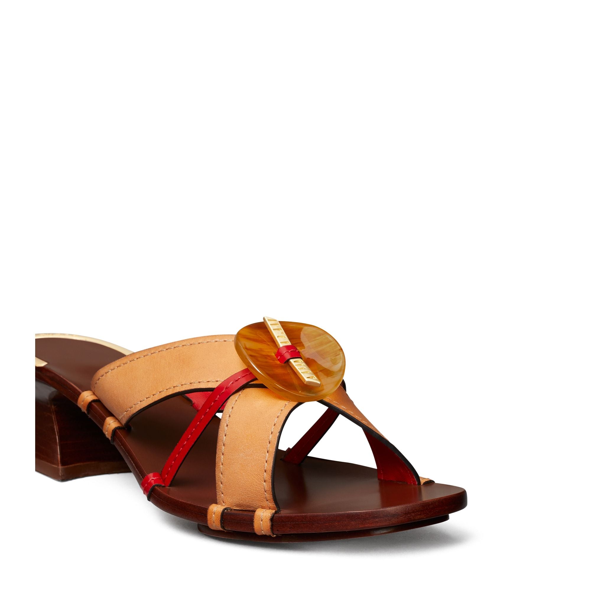 Women Knotted Heeled Mule Sandal 45Mm - Elba Camello / Tory Red