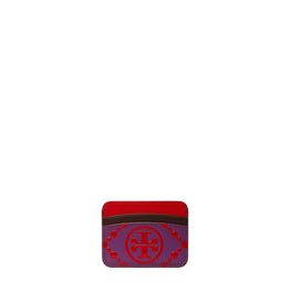 Women T Monogram Contrast Embossed Card Case - Wild Thistle / Tory Red