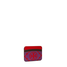 Women T Monogram Contrast Embossed Card Case - Wild Thistle / Tory Red