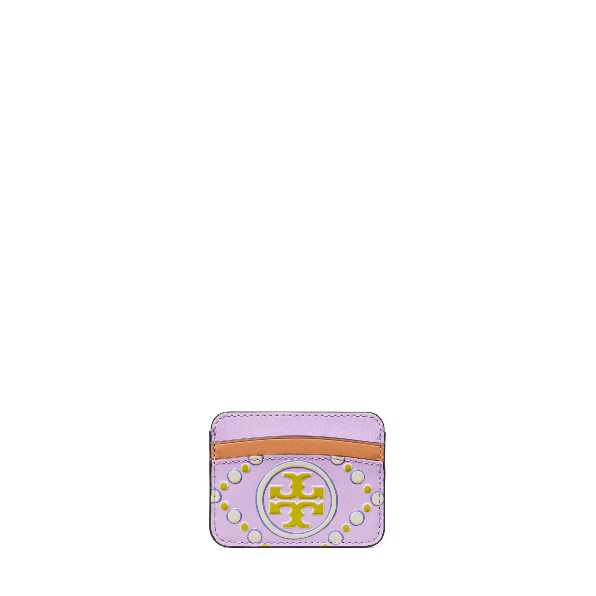 Women T Monogram Contrast Embossed Card Case - Lavender / New Ivory