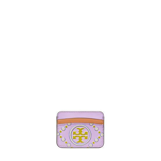 Women T Monogram Contrast Embossed Card Case - Lavender / New Ivory