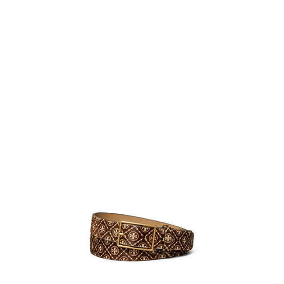 Women 1" T Monogram Haircalf Belt - Cold Brew
