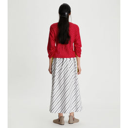Women Variegated Stripe Poplin Skirt - Black/White