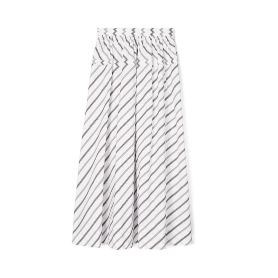 Women Variegated Stripe Poplin Skirt - Black/White