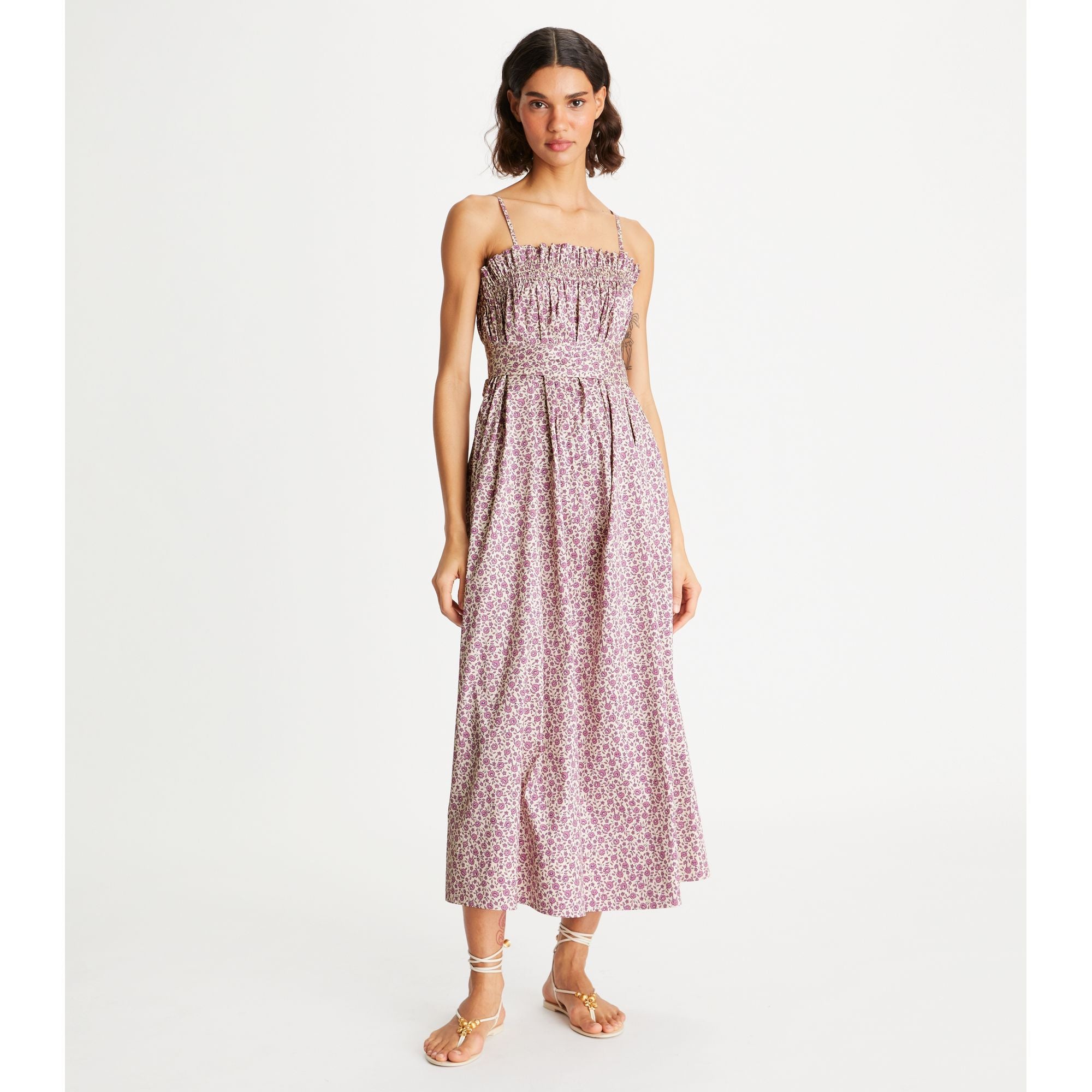 Women Ruffle Top Dress - Pink Tonal Ditsy