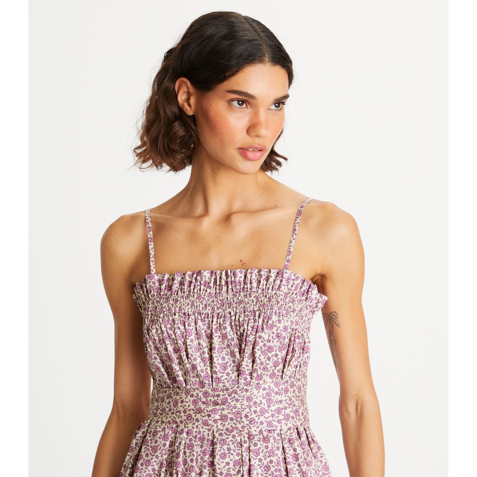 Women Ruffle Top Dress - Pink Tonal Ditsy