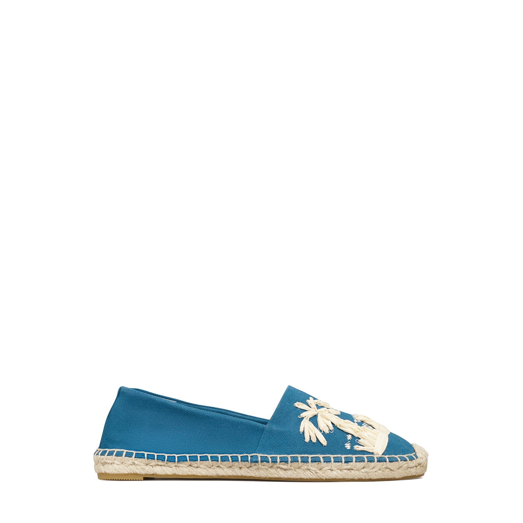 Women Raffia Embroidery Espadrille - Blue Verde Petroleo / New Ivory