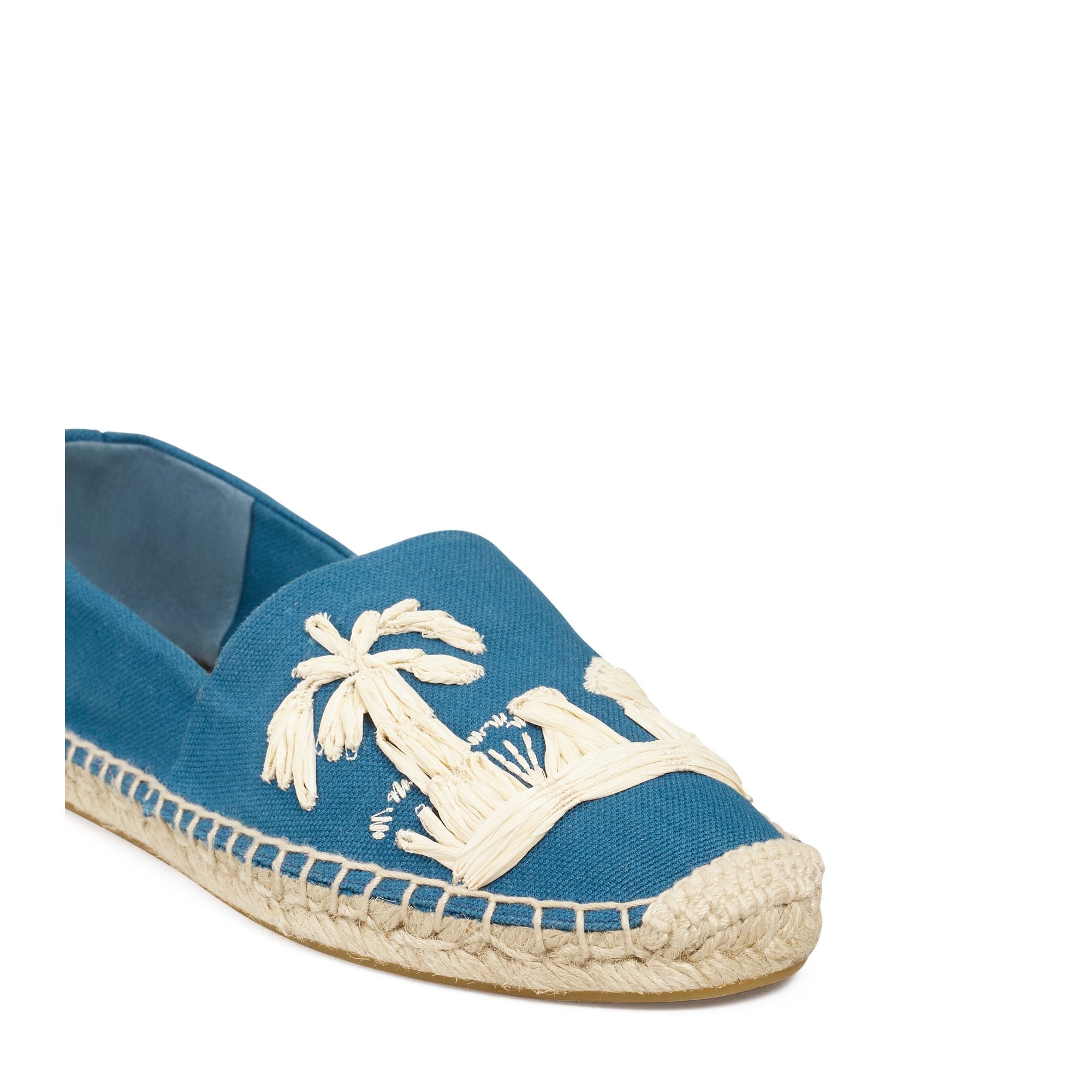 Women Raffia Embroidery Espadrille - Blue Verde Petroleo / New Ivory