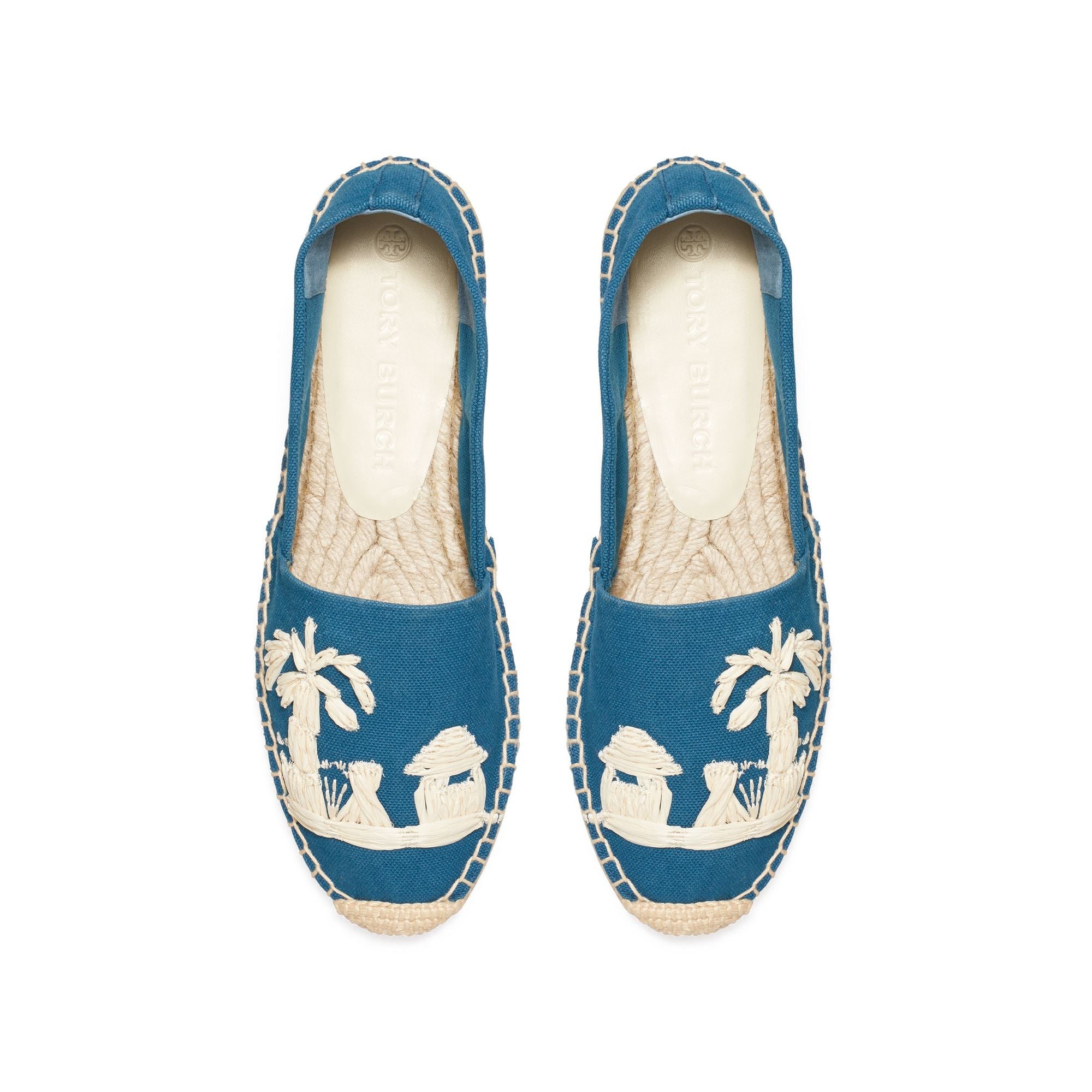 Women Raffia Embroidery Espadrille - Blue Verde Petroleo / New Ivory