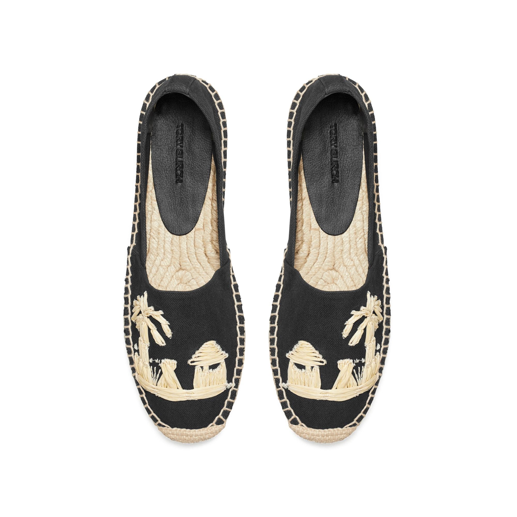 Women Raffia Embroidery Espadrille - Nero / Natural