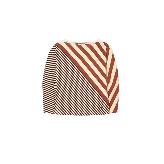 Women Bias Stripe Long-Sleeve Top - Dark Auburn/French Cream