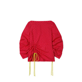 Women Windowpane Silk Tunic Top - Red/White
