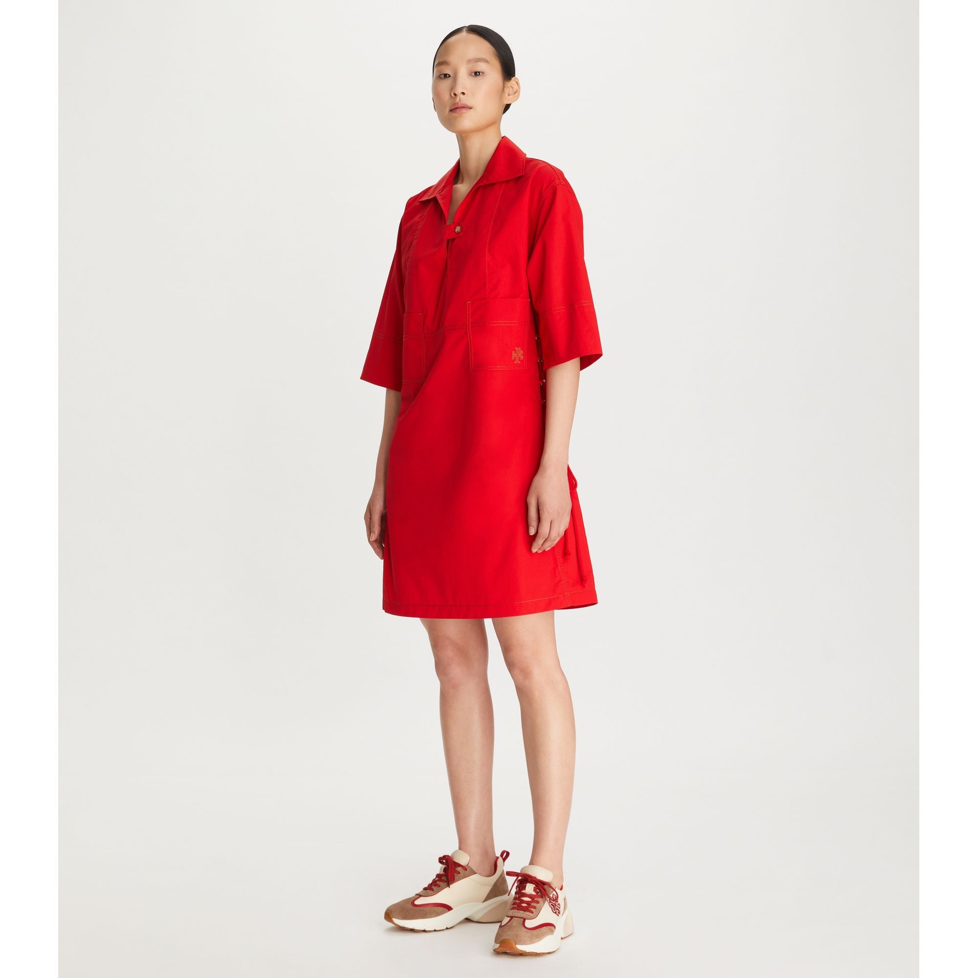 Women Heart Poplin Shirtdress - Royal Red