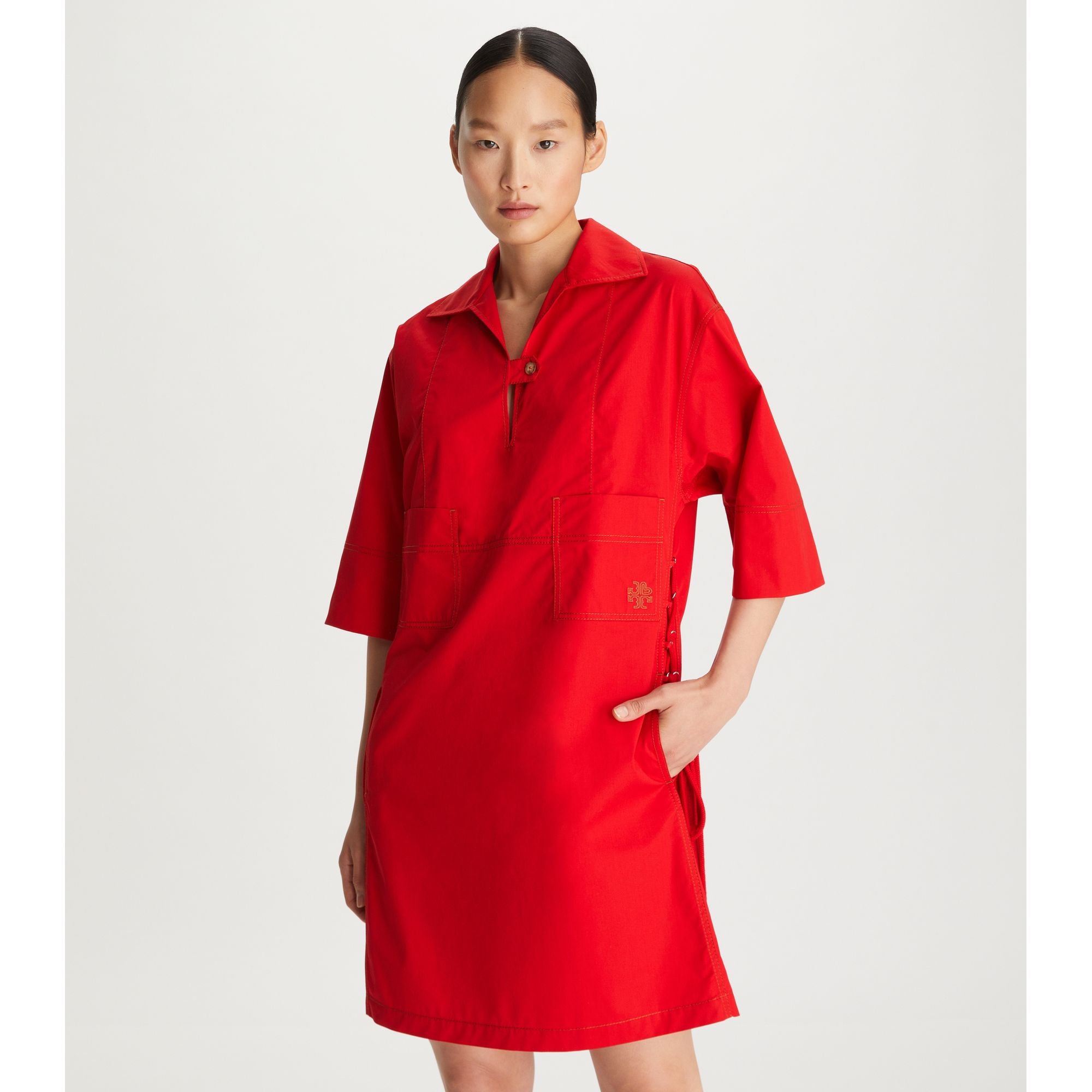 Women Heart Poplin Shirtdress - Royal Red