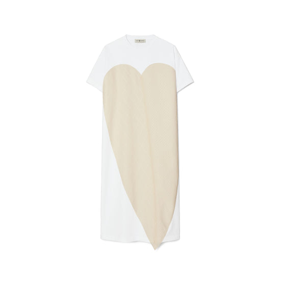 Women Heart Patch T-Shirt Dress - White