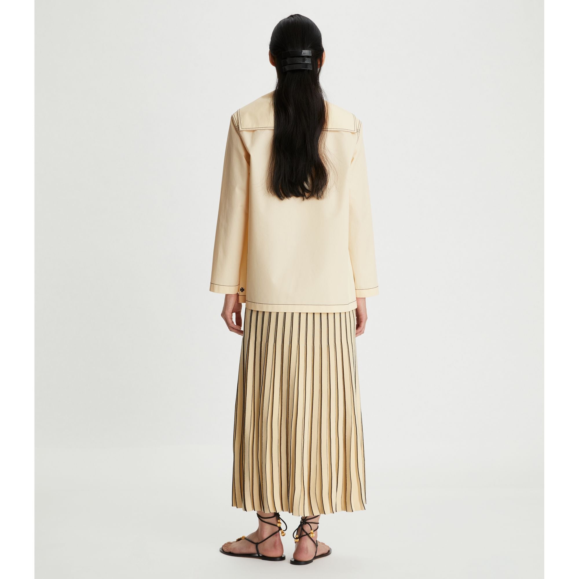 Women Plaited-Rib Pleated Skirt - Antique Ivory / Black