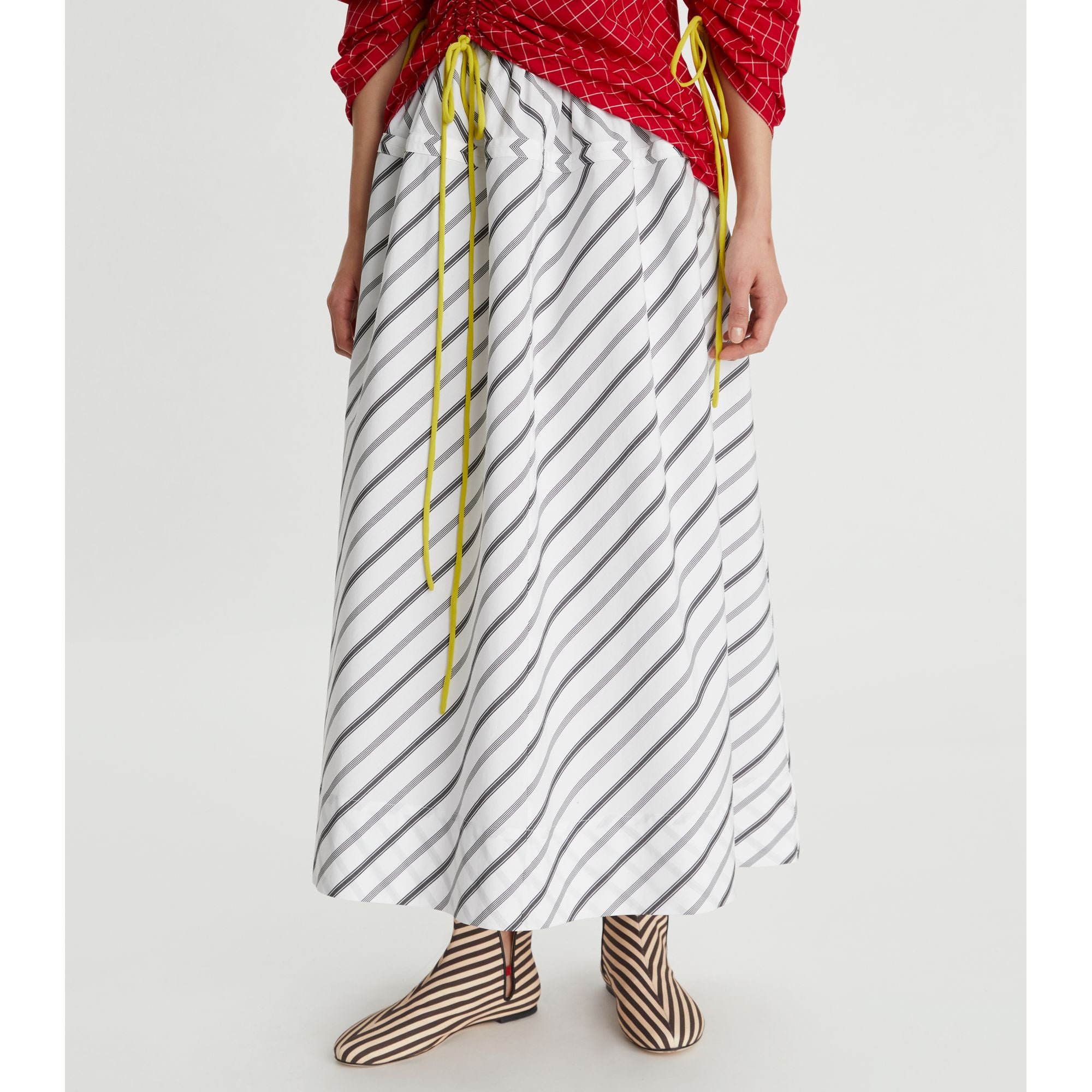 Women Variegated Stripe Poplin Skirt - White/Black