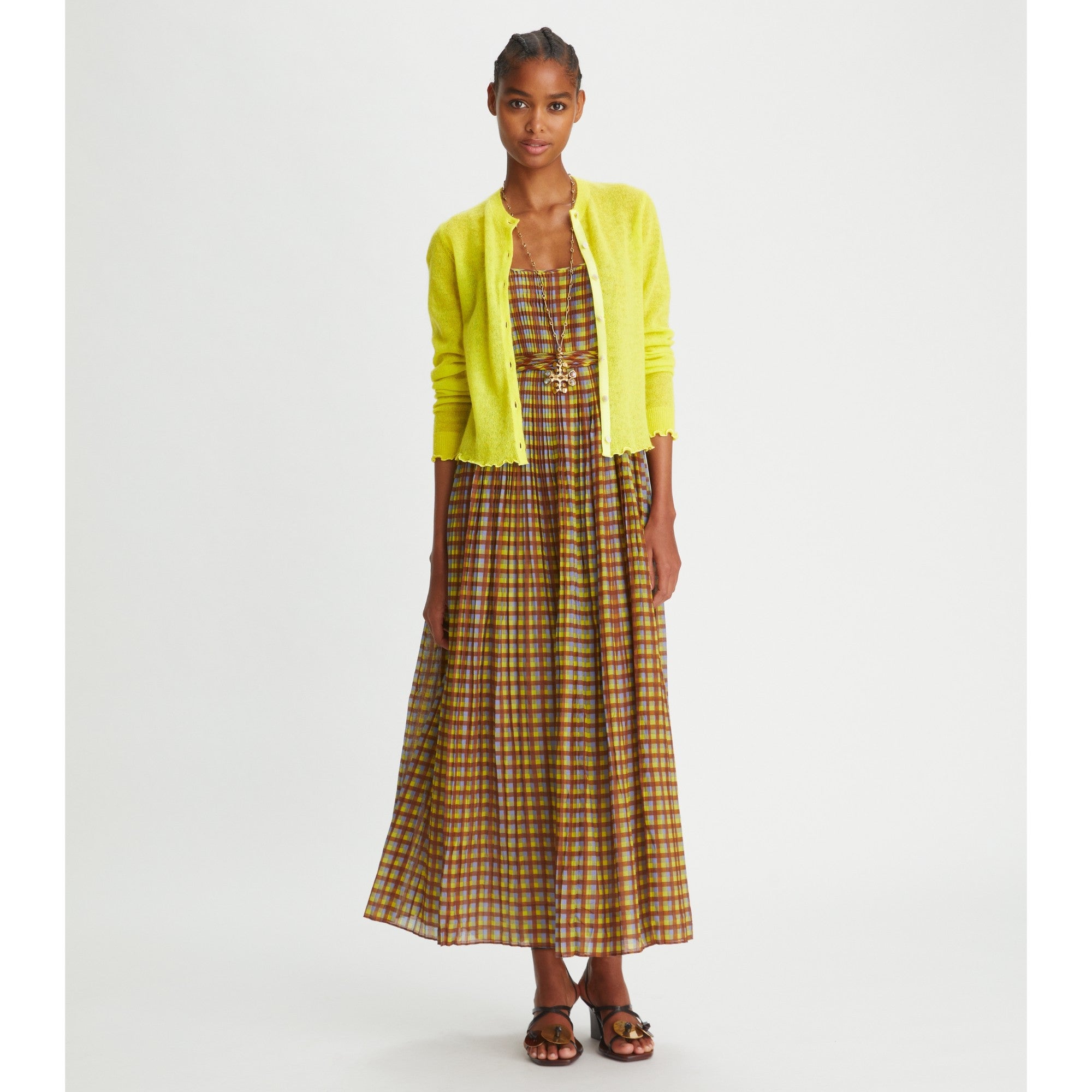 Women Sheer Crewneck Cardigan - Summer Citrus