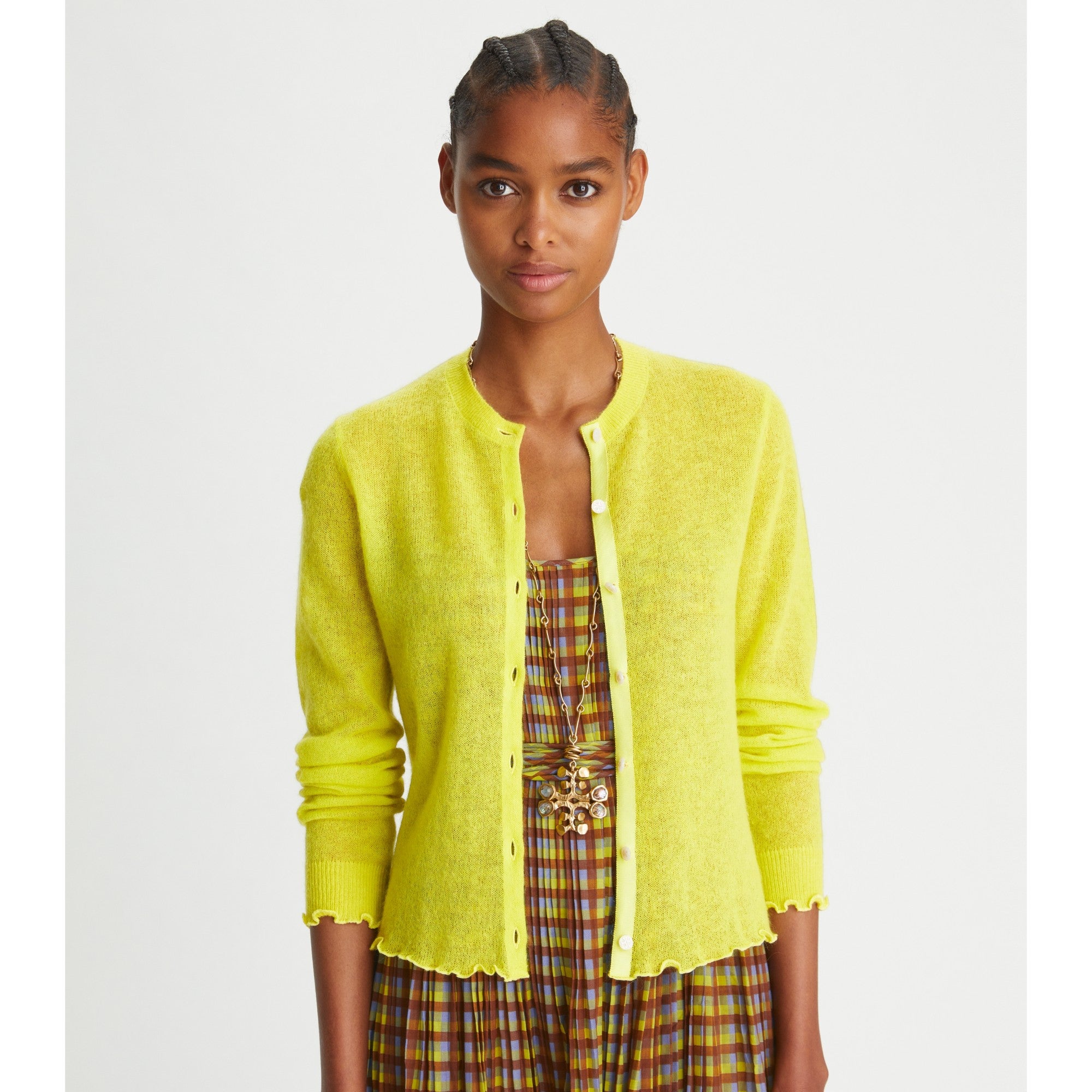 Women Sheer Crewneck Cardigan - Summer Citrus