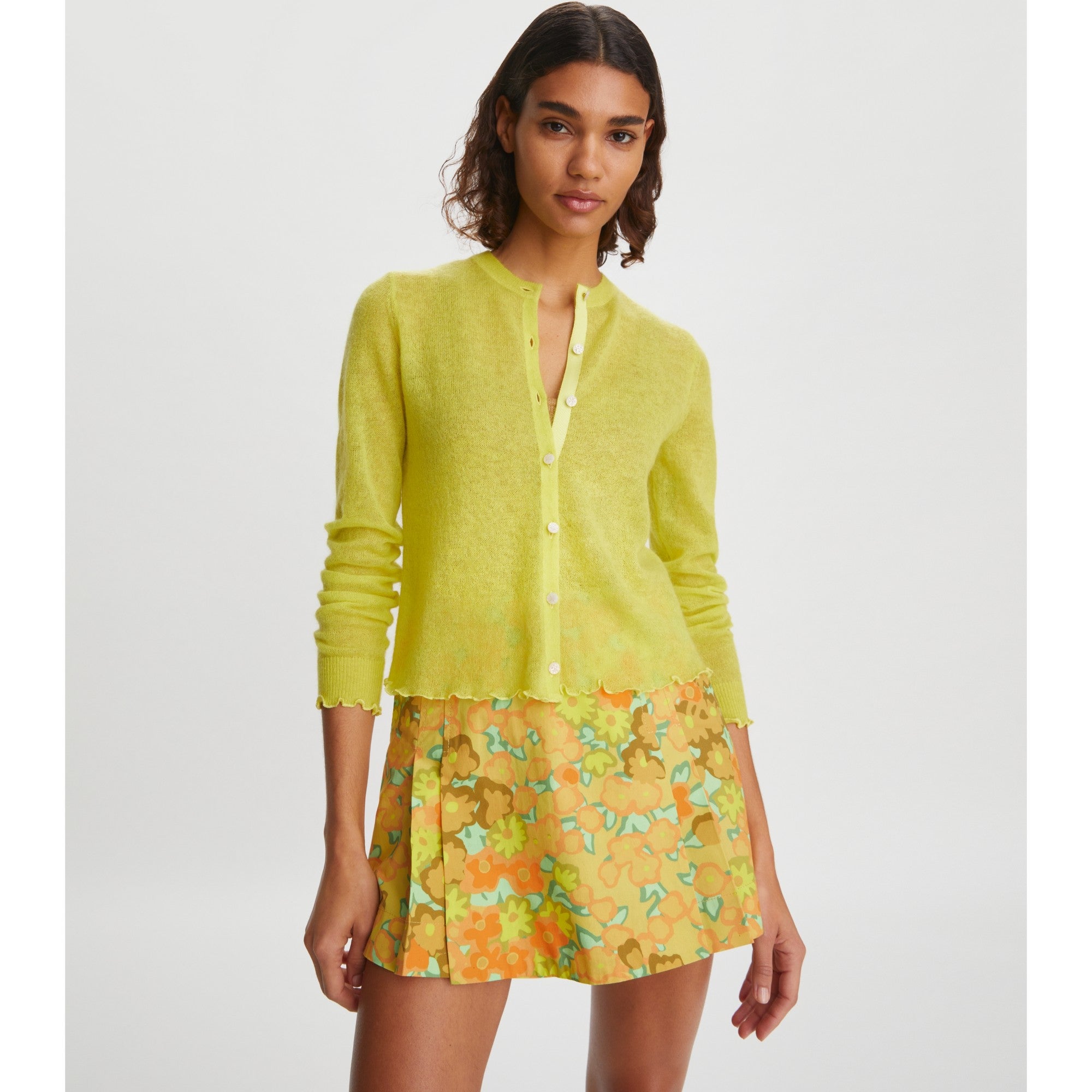 Women Sheer Crewneck Cardigan - Summer Citrus