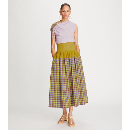 Women Veronica Plaid Colorblock Skirt - Lemon Lime