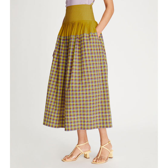 Women Veronica Plaid Colorblock Skirt - Lemon Lime