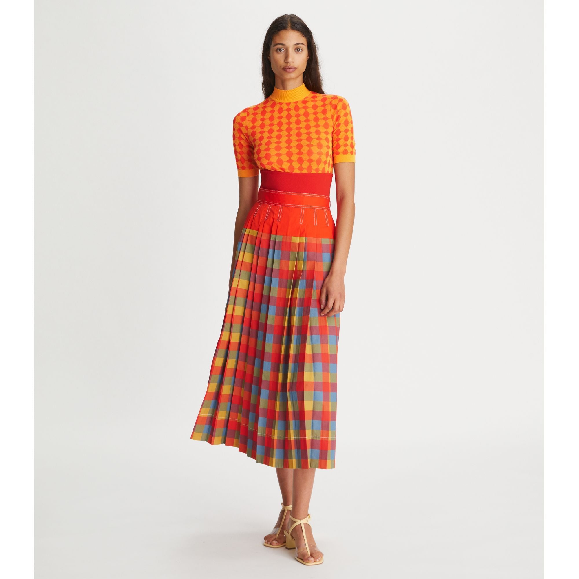 Women Veronica Plaid Pleated Skirt - Tomato Red