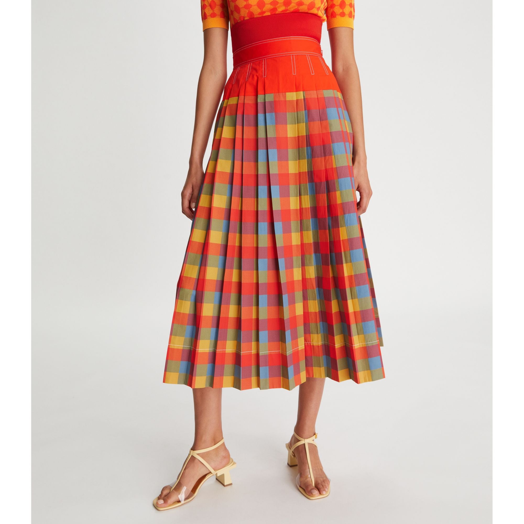 Women Veronica Plaid Pleated Skirt - Tomato Red