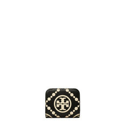 Women T Monogram Contrast Embossed Mini Wallet - Black / New Cream