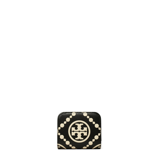 Women T Monogram Contrast Embossed Mini Wallet - Black / New Cream