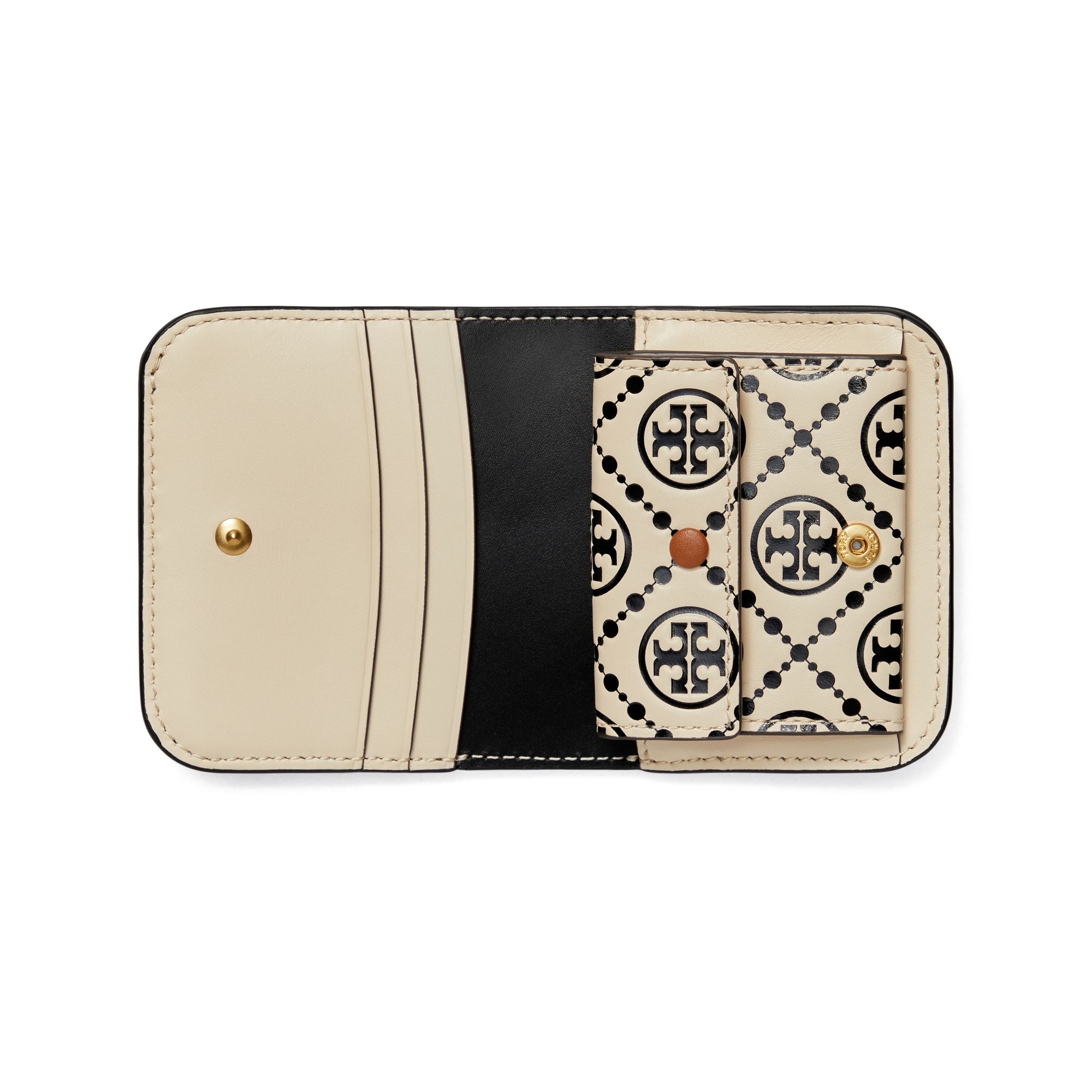 Women T Monogram Contrast Embossed Mini Wallet - Black / New Cream