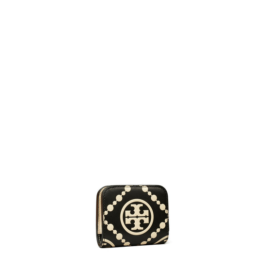 Women T Monogram Contrast Embossed Mini Wallet - Black / New Cream