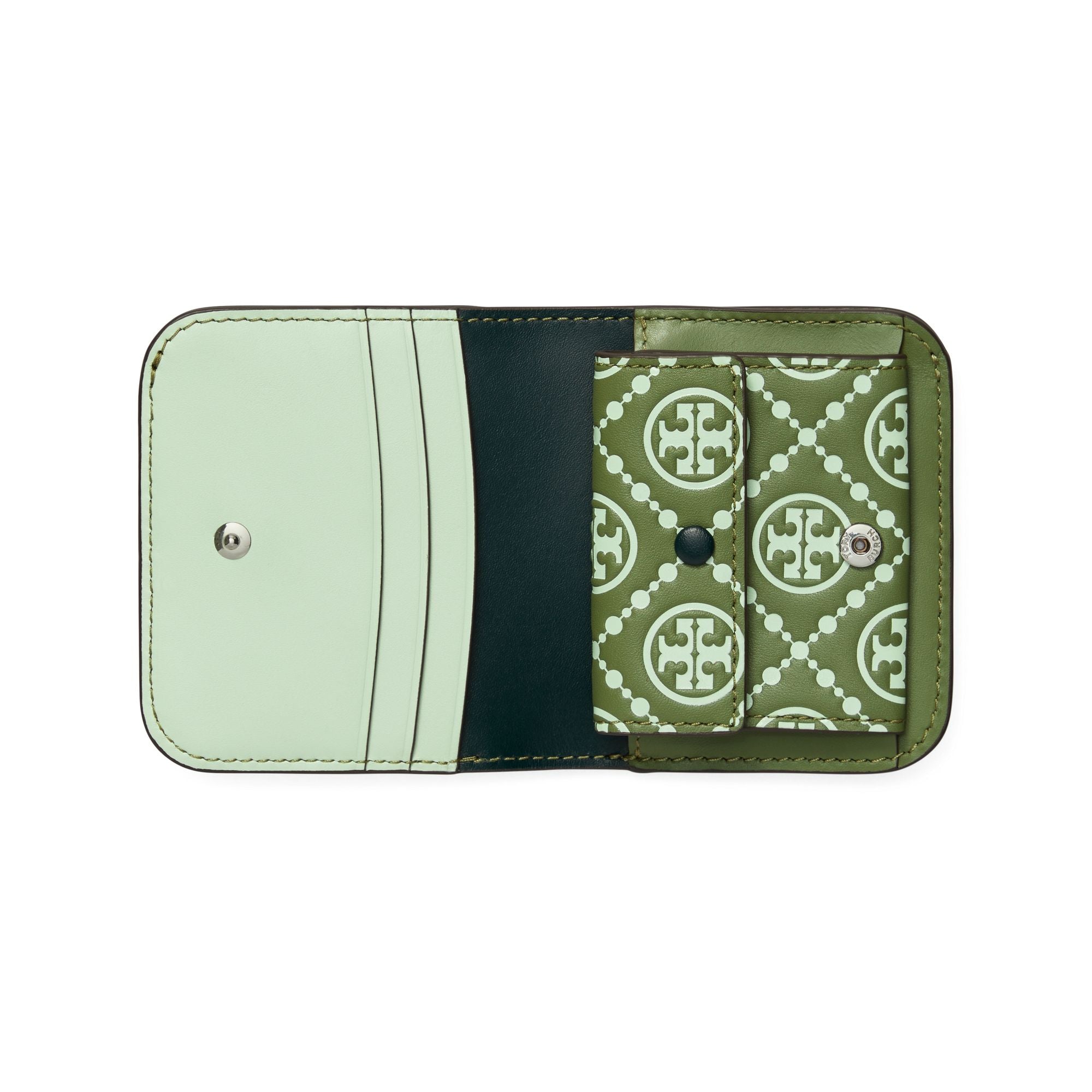 Women T Monogram Contrast Embossed Mini Wallet - Meadow Mist / Daphne