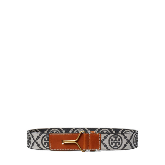 Women T Monogram Jacquard Hook Stretch Belt - Tory Navy
