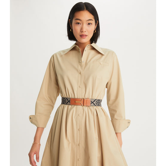 Women T Monogram Jacquard Hook Stretch Belt - Tory Navy