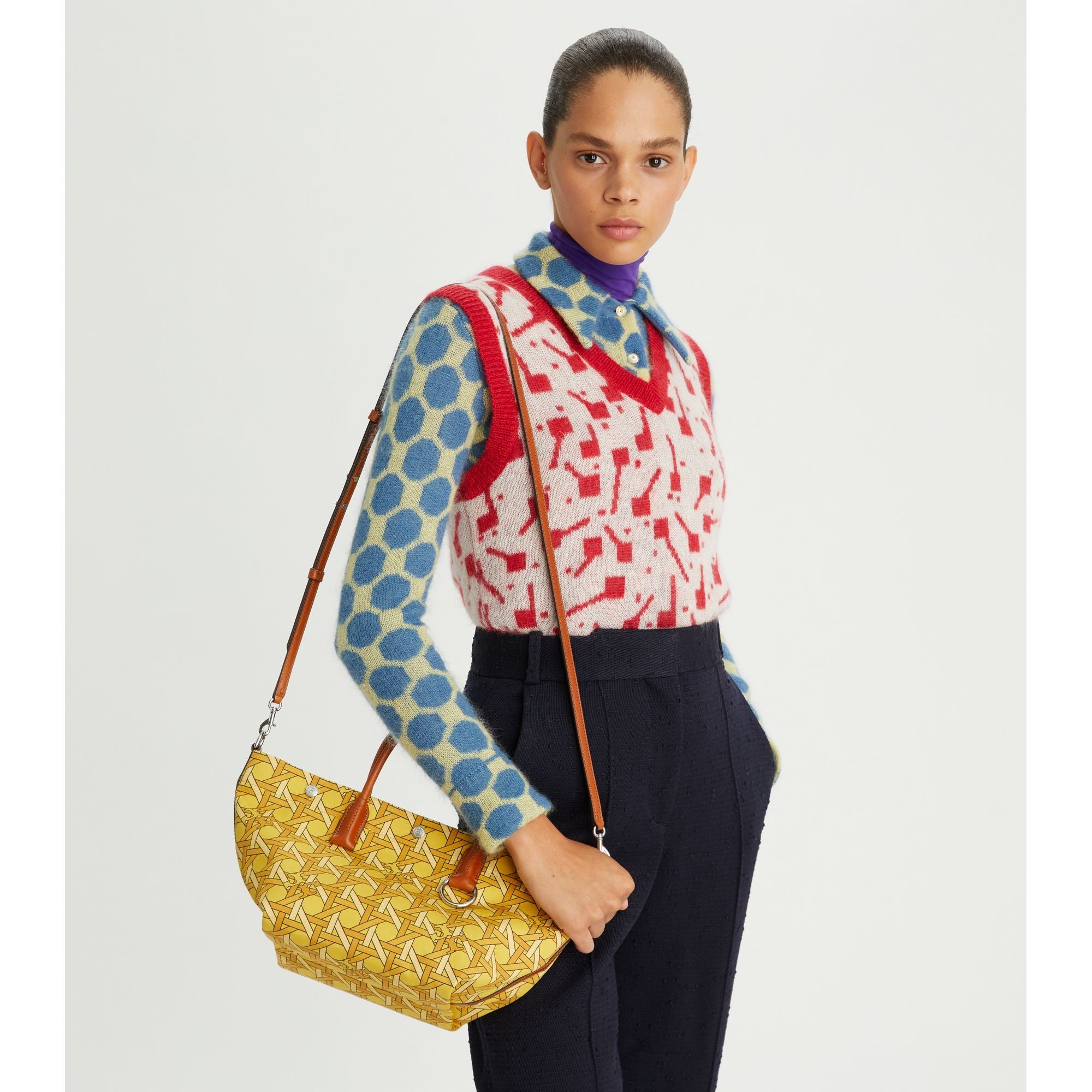 Women Canvas Basketweave Small Tote - Saffron Basketweave