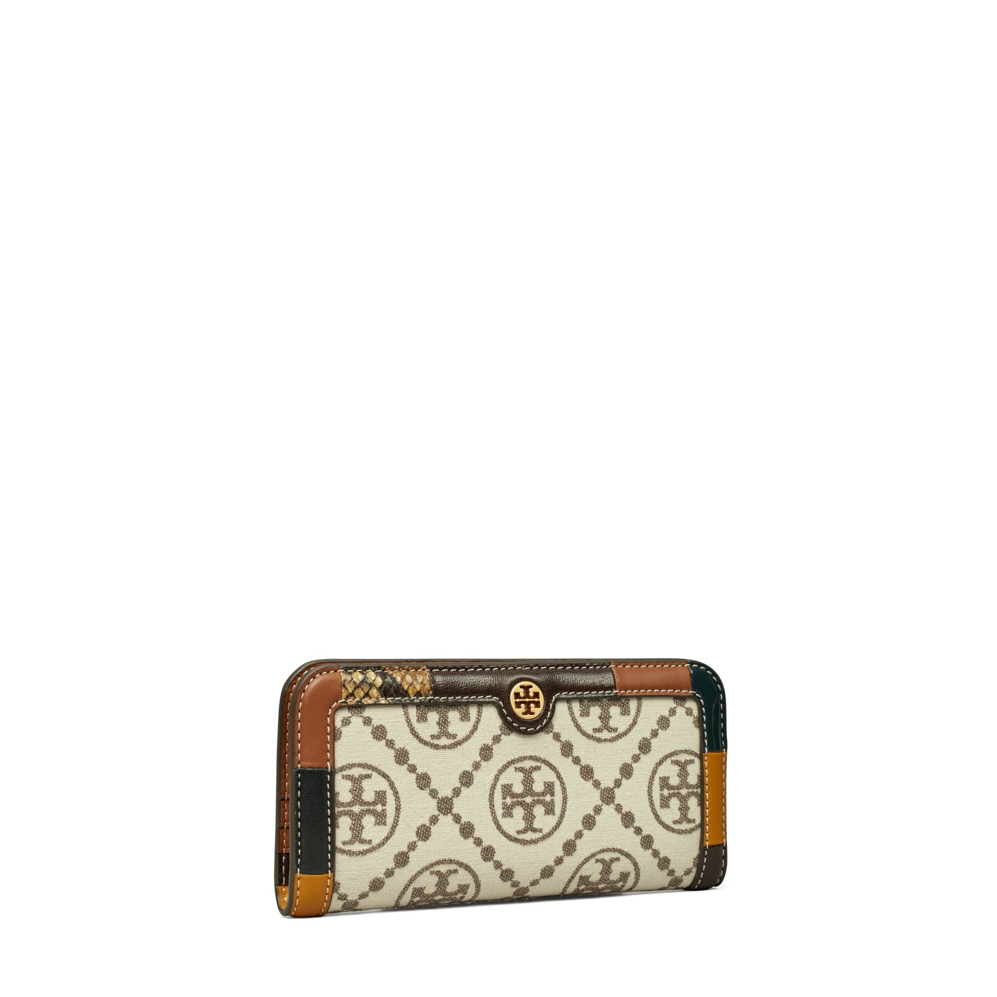 Women T Monogram Grommet Zip Slim Wallet - Ivory