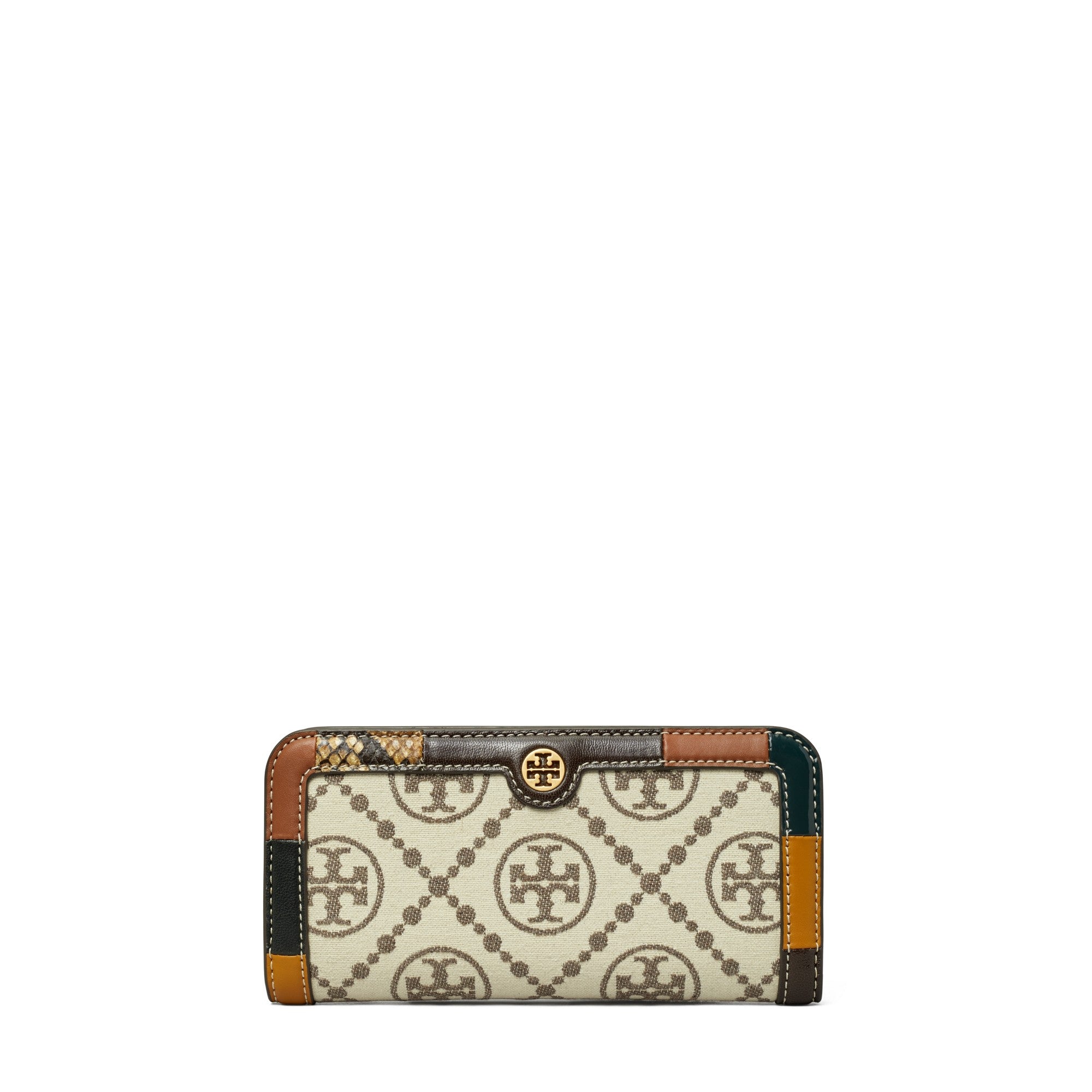 Women T Monogram Grommet Zip Slim Wallet - Ivory