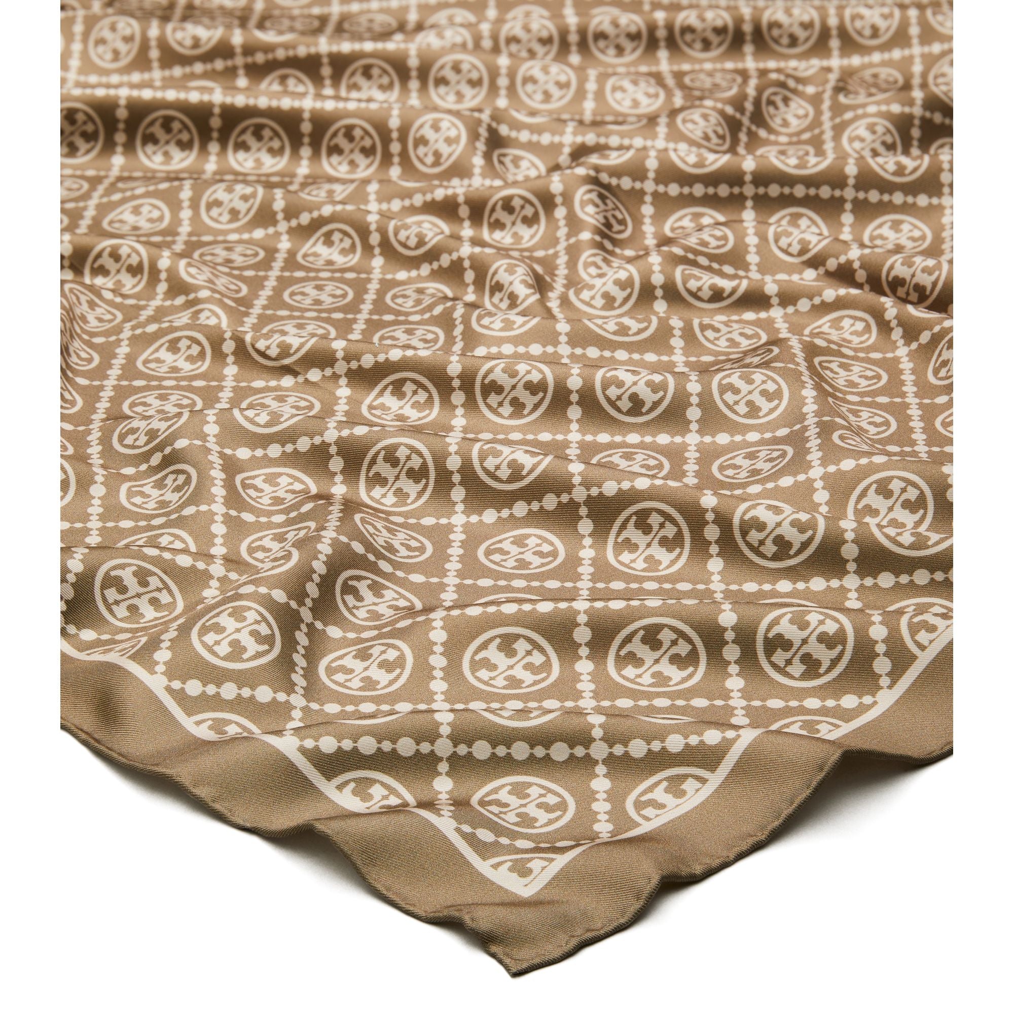 Women T Monogram Double-Sided Silk Square - Natural Khaki