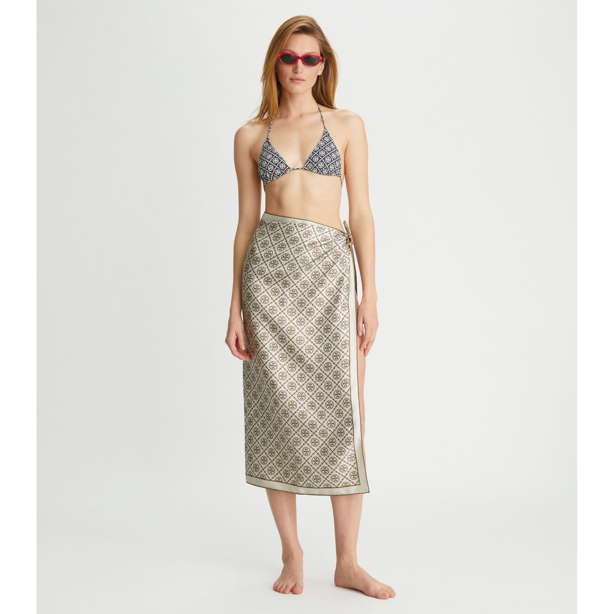 Women T Monogram Double-Sided Silk Square - Natural Khaki
