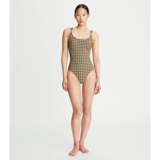 Women Woven Clip Tank Suit - Purple Veronica Plaid