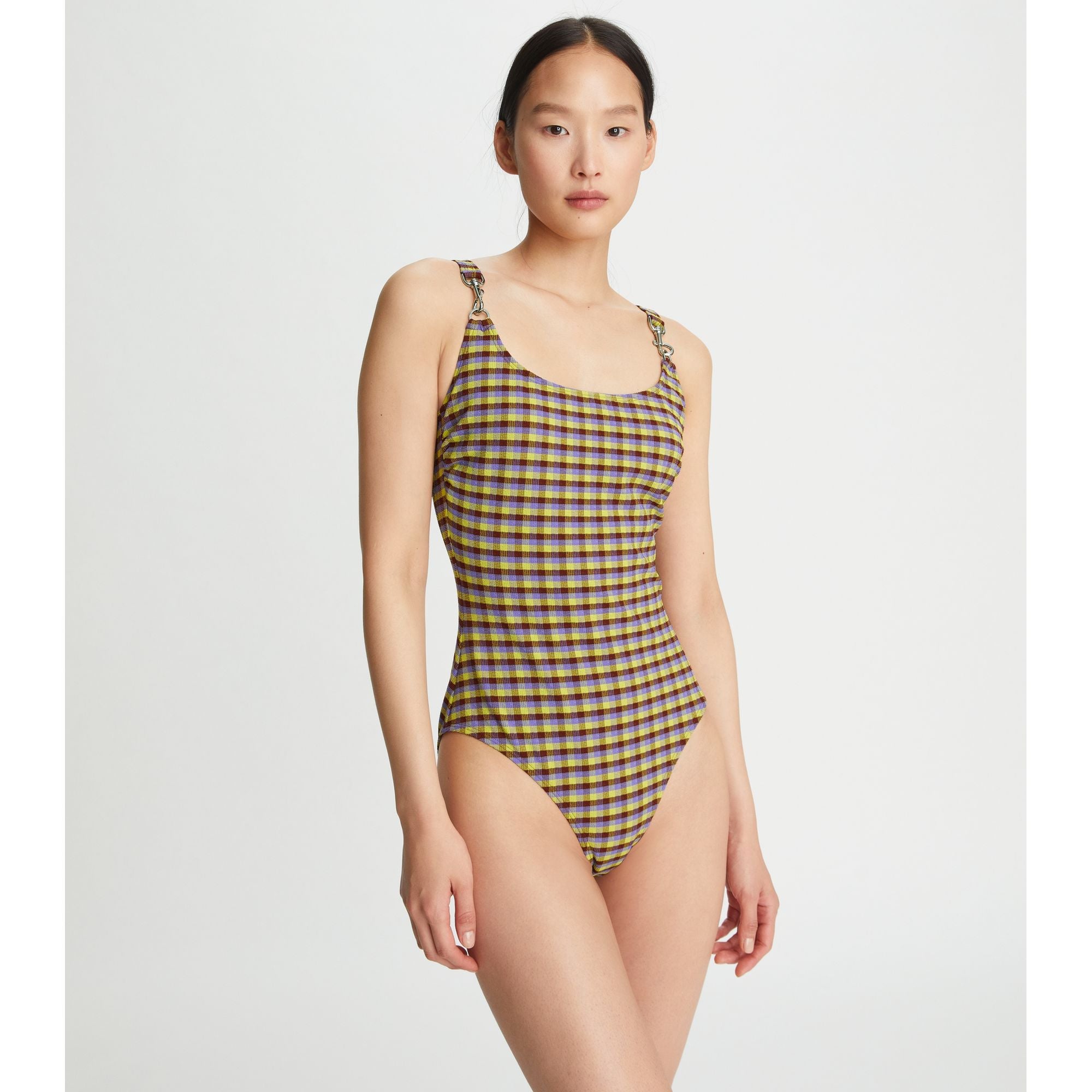 Women Woven Clip Tank Suit - Purple Veronica Plaid