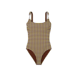 Women Woven Clip Tank Suit - Purple Veronica Plaid