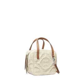 Women T Monogram Embroidered Patent Cube - Light Cream