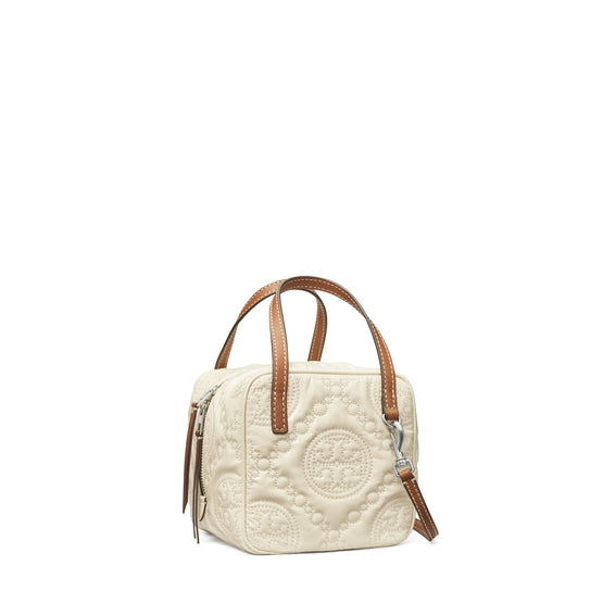 Women T Monogram Embroidered Patent Cube - Light Cream