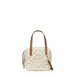 Women T Monogram Embroidered Patent Cube - Light Cream