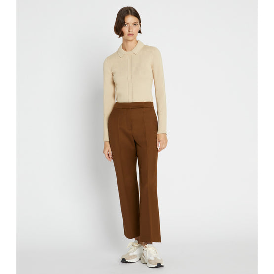 Women Wool Twill Trouser - Mocha Chip