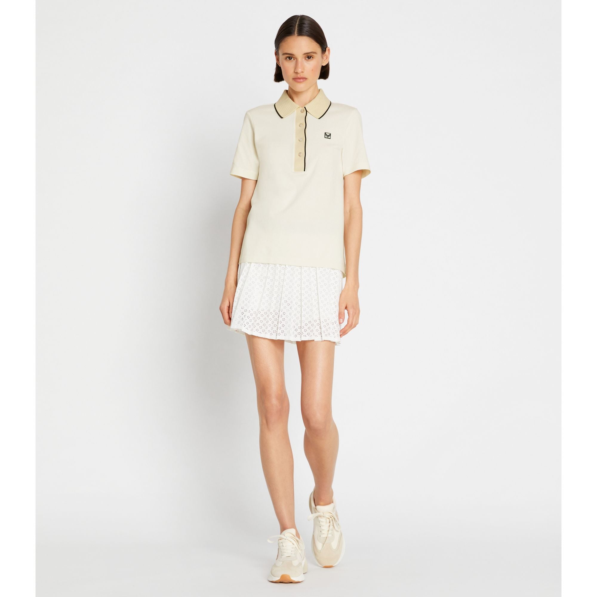 Women Tech Knit Polo - New Ivory / Mocha Chip